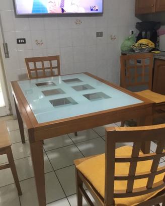 Tavolo legno vetro soffiato infrangibile e 6 sedie