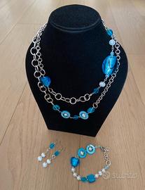 Collana cristalli, perle e alluminio