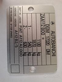 TARGHETTA TELAIO Autobianchi A112