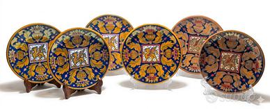 Set 6 piatti maiolica a lustro di Gualdo Rubboli