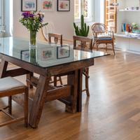 Tavolo da falegname + piano in vetro