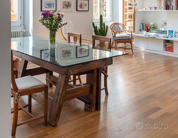 Tavolo da falegname + piano in vetro