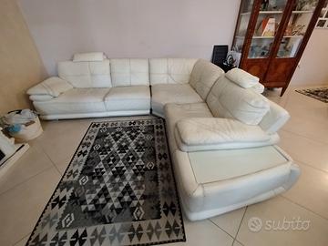 Divano angolare in vera pelle bianca 7 posti 