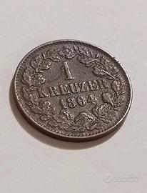 Rara moneta 1 Kreuzer 1864 - Ducato di Baden
