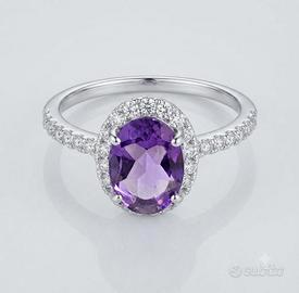 Anello in Argento Rodiato con Ametista viola