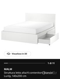 Letto Ikea Malm 140x200cm  bianco
