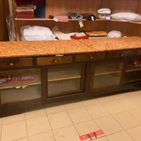 Tavolo bancone negozio - legno e marmo 290x75x93