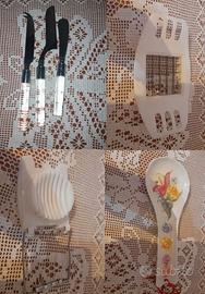 Coltelli formaggio, 2 tagliaverdura/ frutta e port