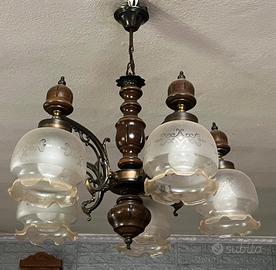 Due Lampadari vintage anni ’60/’70 in legno, otton