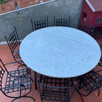 Tavolo rotonda marmo carrara esterni + 8 sedie