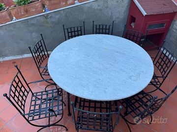 Tavolo rotonda marmo carrara esterni + 8 sedie