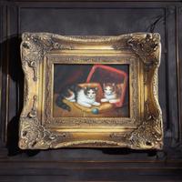 Splendido dipinto anni 40 inglese gatti e cornice