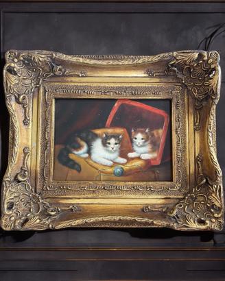 Splendido dipinto anni 40 inglese gatti e cornice