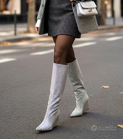 Stivali alti con tacco, argento, Steve Madden, 38