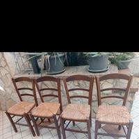 4 Sedie legno e paglia 