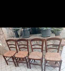 4 Sedie legno e paglia 