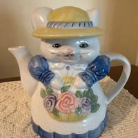 Teiera in ceramica a forma di gatto- decorativa