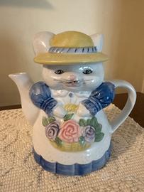 Teiera in ceramica a forma di gatto- decorativa