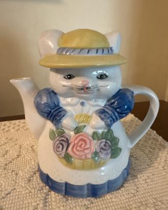 Teiera in ceramica a forma di gatto- decorativa