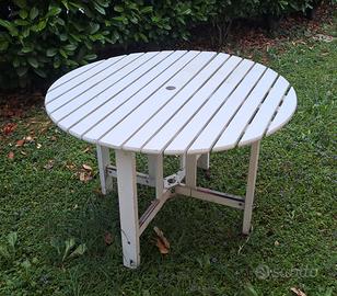 Tavolino rotondo da giardino in legno bianco