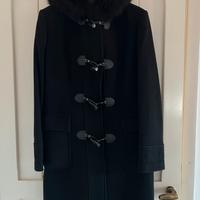 Cappotto nero in lana e cashmere con cappuccio
