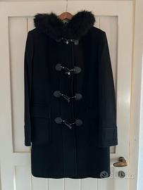 Cappotto nero in lana e cashmere con cappuccio