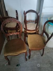 N 6 sedie legno con seduta imbottita di velluto