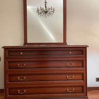 Comò in legno, con specchiera e 2 comodini
