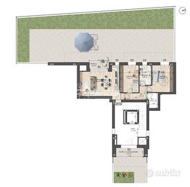 Trilocale al piano terra con giardino