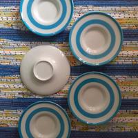N.6 piattini da caffè bianco / blu