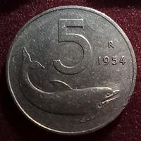 5 lire con delfino del 1954