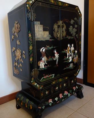 Raro Mobiletto Cinese Primi '900 Ottagonale