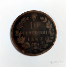 Moneta 10 Centesimi 1867 Vittorio Emanuele II Re