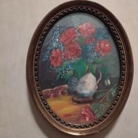 Quadro Ovale Vaso Fiori piante natura morta rosso