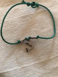 Bravciale argento e tessuto con ciondolo delfino