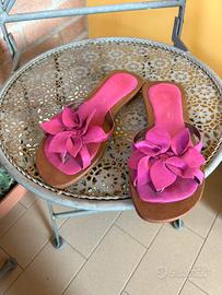 Ciabatte donna con fiore  fucsia