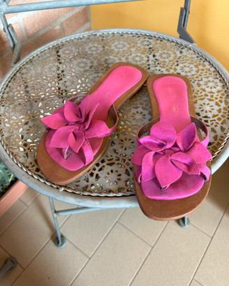 Ciabatte donna con fiore  fucsia