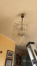 Lampadario vintage anni ‘70- vetro ghiaccio/ottone