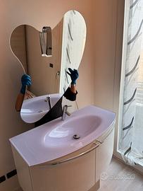 Mobile bagno sospeso design vero legno+specchio