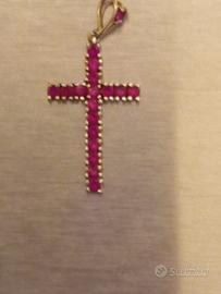 croce oro bianco con rubini...