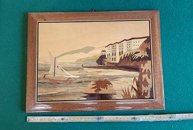 Quadro vintage legno intarsiato