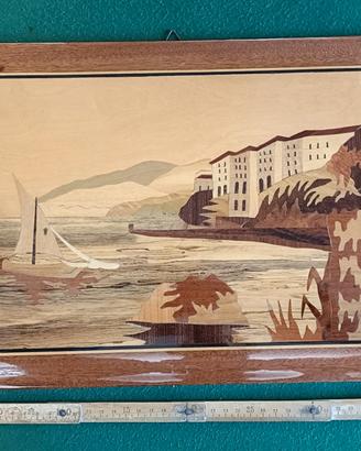 Quadro vintage legno intarsiato