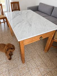 Tavolo legno-marmo/cucina/scrittoio/vintage