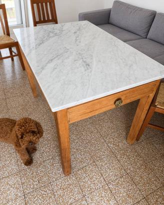 Tavolo legno-marmo/cucina/scrittoio/vintage