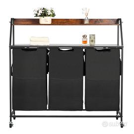 Cesto Portabiancheria a 2 Ripiani a 3 Scomparti