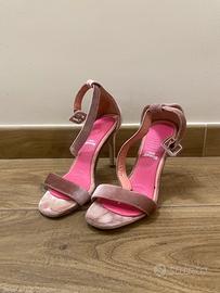 Sandali aperti tacco 10 cm rosa in velluto