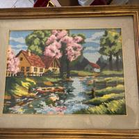 quadro ricamo casa fiume