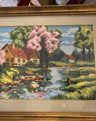 quadro ricamo casa fiume