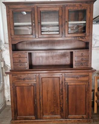 credenza antica in legno massello con vetrina 