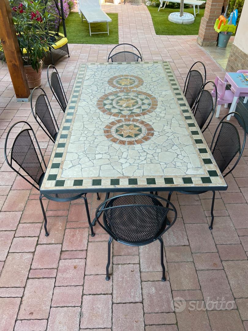 Travertino Tavolo Giardino Ferro E Mosaico Tavolo Con Mosaico
